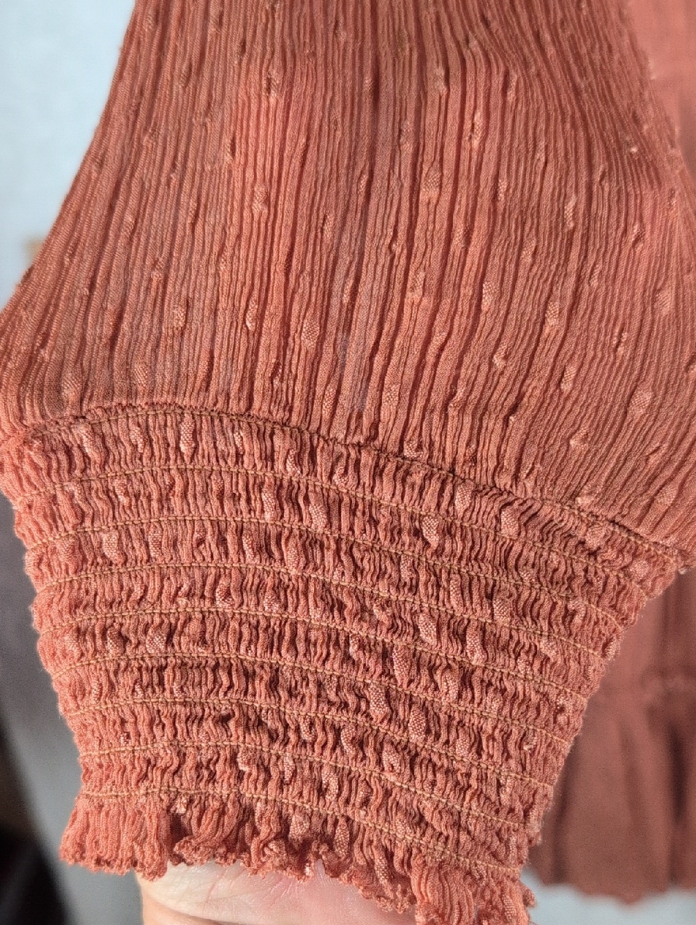 Anthropologie Rust Ruffle Long-Sleeve Crinkle Dress - Picture 6 of 8